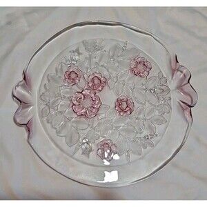 Mikasa Rosella 14" Cake Plate Floral Pattern Pink Roses With Frosted Leaves